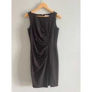 Calvin Klein Black Sheath Dress Ruched Waist Sleeveless Size 4